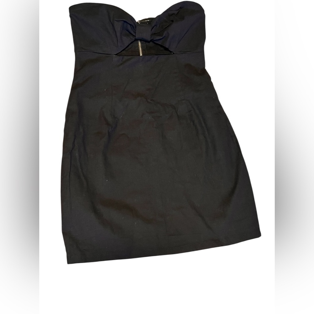 MABLE Black Strapless Linen Blend Mini Dress with Bow Detail Sz. S NWT